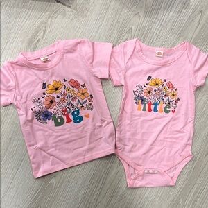 Pink Floral Sibling Set